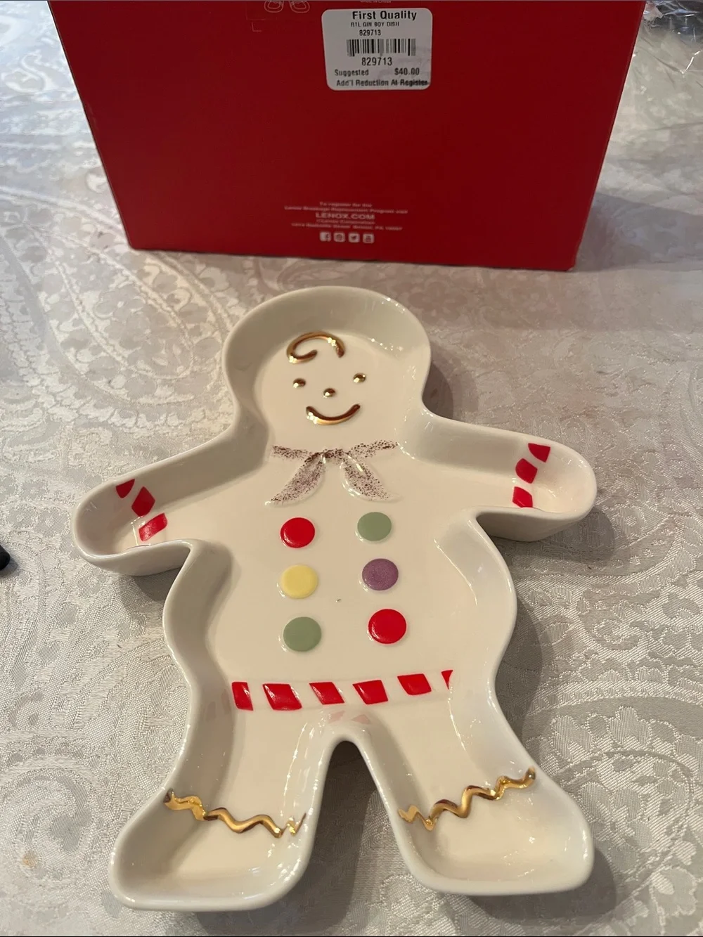 NWT Lenox White Gingerbread Candy-Accent Dish - Holiday Home Decor 8.25 inches